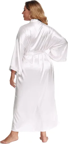 Vista 5 de Batas largas de satén para mujer, tallas grandes, batas largas de seda, kimonos, ropa de dormir