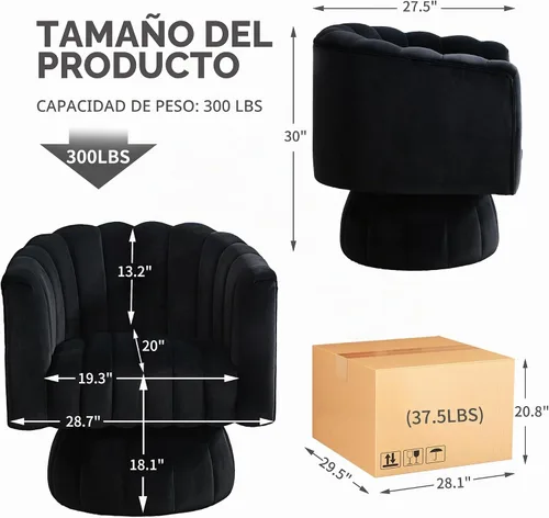 Vista 2 de Juego de sillas giratorias con diseño de barril, 2 unidades - Lindas y cómodas sillas redondas pequeñas de 360° con brazos, silla de sofá