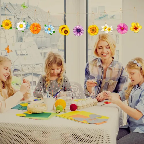 Vista 6 de 40 adornos de primavera para árbol pequeño, flores de madera, mariposa, girasol, gerbera, margarita, madera, colgante, decoración de árbol