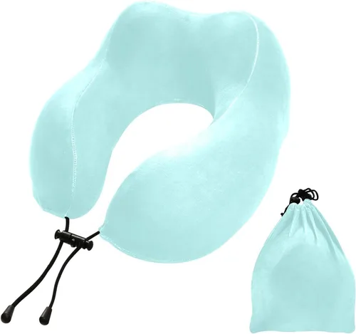 Vista 12 de Almohada de viaje azul real para cama de viaje de coche, almohada de espuma viscoelástica en forma de U para el cuello, color azul rey