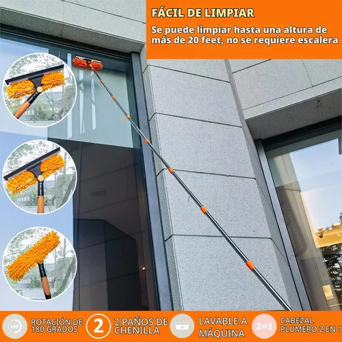 Vista 6 de Tonmp - Escobilla de lavado de ventanas 2 en 1 de alcance de más de 20 pies con barra de extensión empalmable de 3 a 14 pies, herramienta