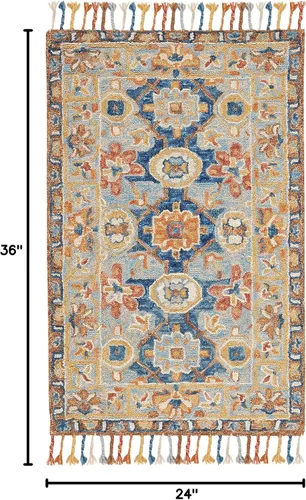 Vista 2 de SAFAVIEH Aspen Collection - Alfombra decorativa de 2 x 3 pies, gris y azul marino, hecha a mano, lana trenzada con borlas, ideal para zonas de alto