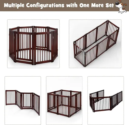 Vista 6 de Puerta alta para perros con puerta, 4 paneles de 30 pulgadas de alto, corral de madera para cachorros, puertas independientes para mascotas, recinto