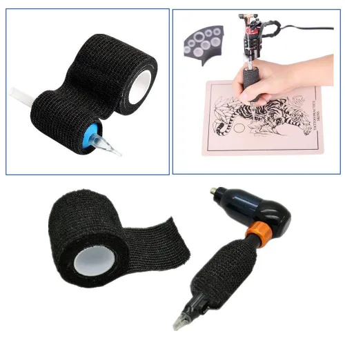 Vista 5 de Cubierta de cinta de agarre de tatuaje, 24 unidades de vendaje autoadhesivo, 2 pulgadas x 5 yardas, cinta atlética negra, cinta de tobillo