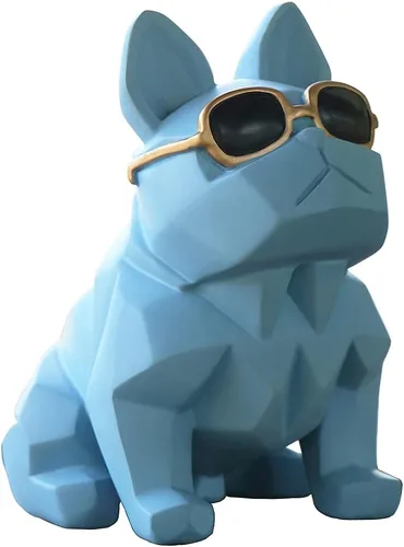 Vista 6 de Mini figura geométrica única de perro y bulldog con lentes de sol, azul, estatuas de animales, adorno de decoración de bar y jardín para el hogar
