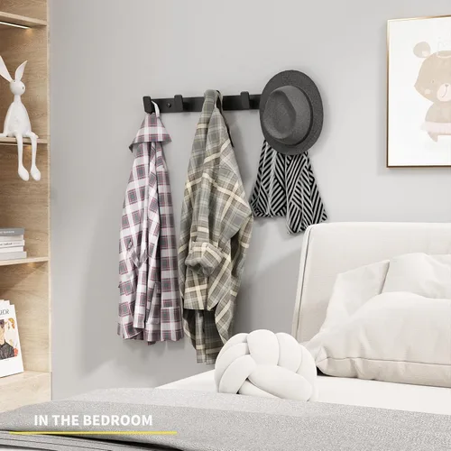 Vista 6 de Perchero de Pared Negro con Ganchos de Pared para Colgar, Ganchos de Puerta Resistente con 5 Ganchos, Soporte para Llaves para Pared, Perchero
