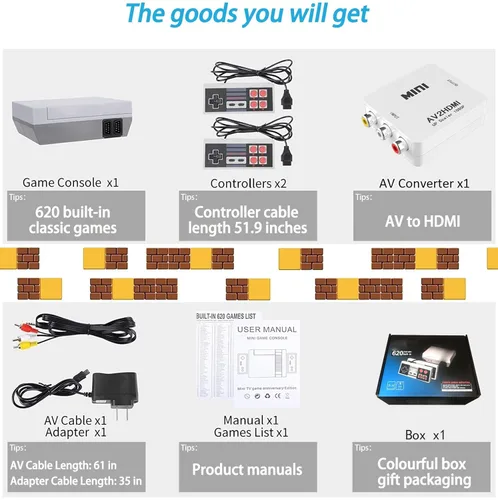 Vista 7 de ZeroStory Retro Game Console, HDMI and AV Output 8-Bit Classic Mini Game Console with Built-in 620 Games and 2 Retro Controller for Christmas