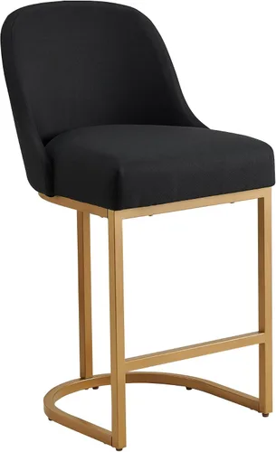 Vista 25 de Leick Home 214536 Barrelback Silla de comedor con base de metal, juego de 2, para comedor, asiento moderno de lino negro y base de metal dorado