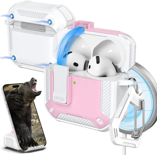 Vista 9 de R-fun Funda de carga compatible con AirPods de 2ª generación 2019, 1ª generación 2016, protección completa contra caídas, tapa desplegable