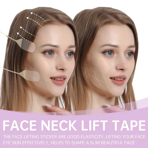 Vista 2 de JLK-Sunset - Cinta de estiramiento facial, adhesivo de estiramiento facial ultrafino invisible para cara instantánea, cuello en V y levantamiento