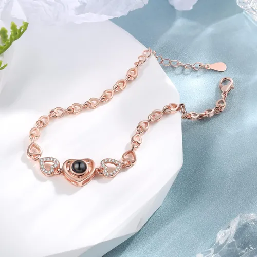 Vista 14 de Jeweidea Custom Bracelet with Picture Inside, Personalized Projection Heart Chain Link with Photo, Memorial Gifts for Women