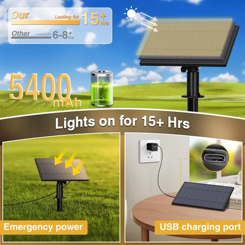 Vista 4 de ZJOJO Tira de luces solares para exteriores, impermeables, de 100 pies, luces solares para exteriores con 30+2 bombillas inastillables IP65, luces