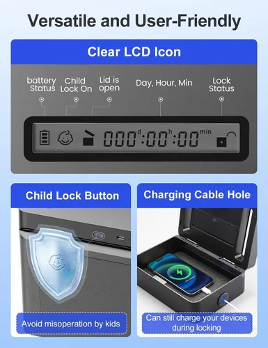 Vista 7 de Caja de bloqueo de tiempo de metal STARSIKI con desbloqueo de emergencia, caja de bloqueo de tiempo para teléfono con temporizador, contenedor