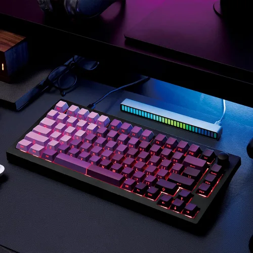 Vista 8 de LEMOKEY X4 QMK Teclado Mecánico con Cable, Diseño 75% South-Facing Retroiluminado Rojo, Teclas PBT de Doble Inyección Impresas Lateralmente