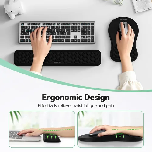 Vista 2 de TECKNET Alfombrilla ergonómica para mouse con reposamuñecas, teclado y alfombrilla de mouse con soporte para muñeca, diseño de masaje que alivia