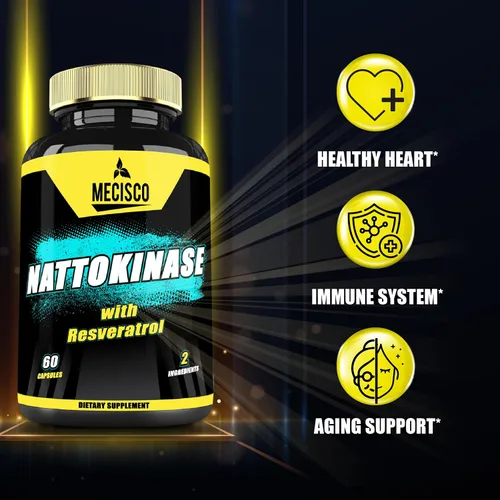 Vista 3 de Suplemento de nattoquinasa 4000 FU 200 mg con trans-resveratrol - 3200 mg por porción para la salud cardíaca, circulación y apoyo para el manejo