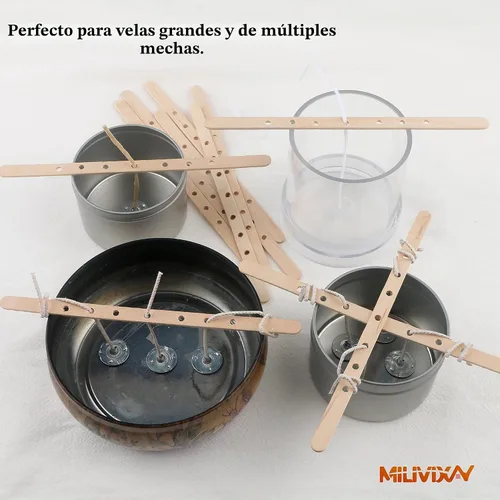 Vista 7 de MILIVIXAY 100 soportes de mecha de madera, dispositivo de centrado de mechas de vela para velas grandes y multimecha.