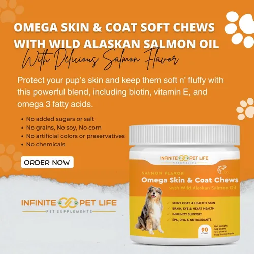 Vista 2 de Sabor a salmón, Omega Skin & Coat Soft Chews con aceite de salmón salvaje de Alaska