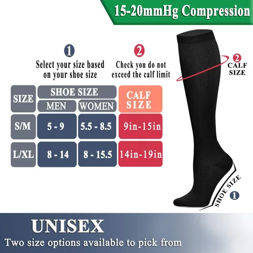 Vista 7 de QUXIANG 3 pares de calcetines de compresión para mujeres y hombres, circulación sanguínea, lo mejor para correr, ciclismo atlético, 15-20 mmHg