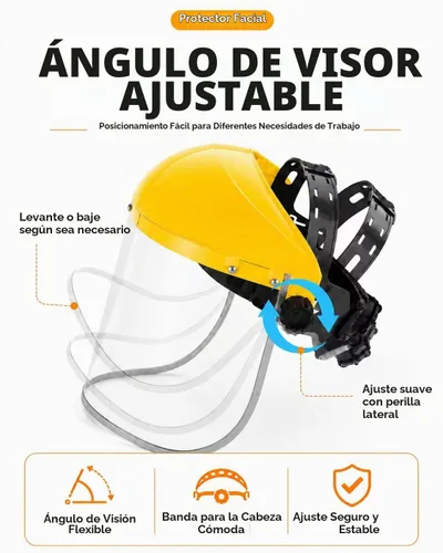 Vista 8 de Protector facial para moler y cortar, viseras transparentes y de Amarillo