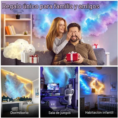 Vista 2 de FUSLITE Luz LED de techo 3D Thundercloud, luz de nube RGB, 11.5FT Luz de nube de algodón DIY con relámpago RGB. Crea un ambiente vibrante
