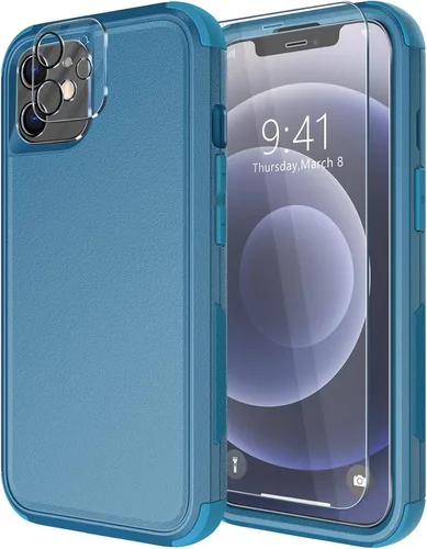 Vista 16 de Diverbox - Funda para iPhone 12 a prueba de golpes y caídas, protector de pantalla de vidrio templado, funda protectora de alta resistencia