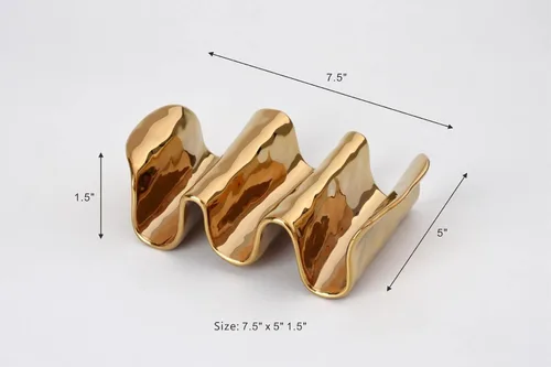 Vista 2 de Pampa Bay Soporte para tacos de porcelana chapada en titanio, 7.5 pulgadas, tono dorado, horno, congelador, apto para lavavajillas