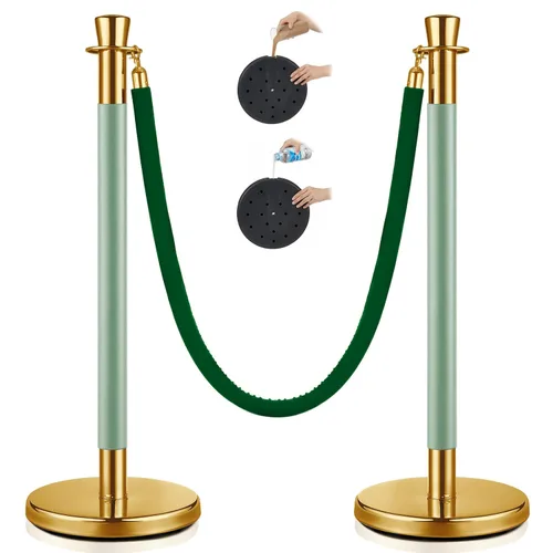Vista 14 de Wesiti Juego de 6 postes de acero inoxidable con corona superior de 5 pies y 3 piezas de cuerda de terciopelo y postes de control de multitudes Negro