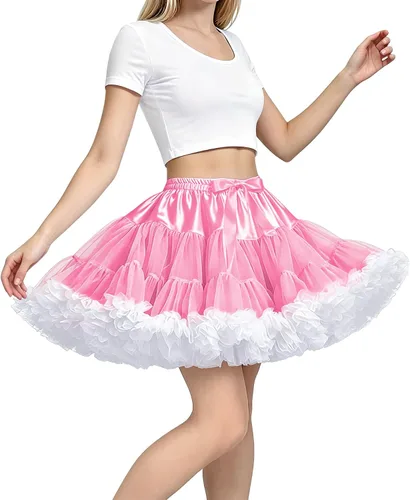 Vista 13 de Falda de Enagua de Gasa con Cintura Elástica para Mujer, Falda de Tul Tutú Esponjosa de Princesa para Ballet y Danza, Enaguas Falda Interior Negro1