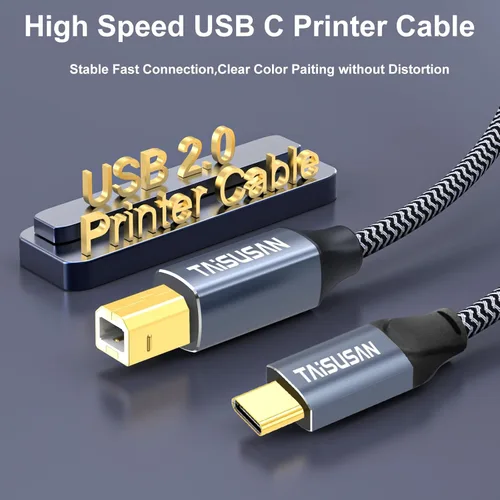 Vista 3 de Cable de impresora USB C a B de 6 pies, compatible con MIDI para teclado, MacBook Pro/Air, impresoras y escáneres