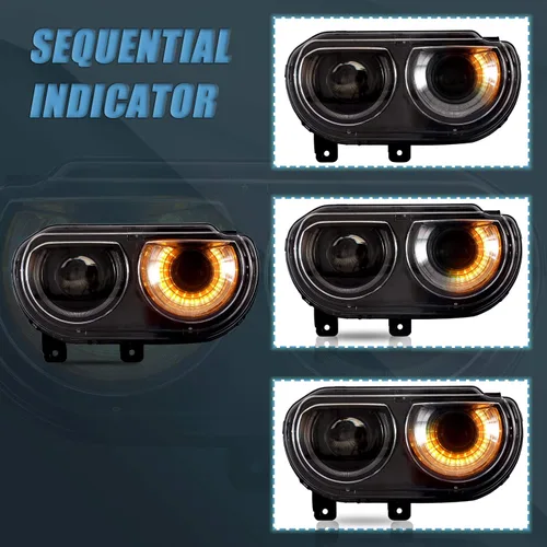 Vista 7 de Conjunto de faros delanteros VLAND Compatible con Dodge Challenger 2008-2014 3ra Gen Cupé, Normal