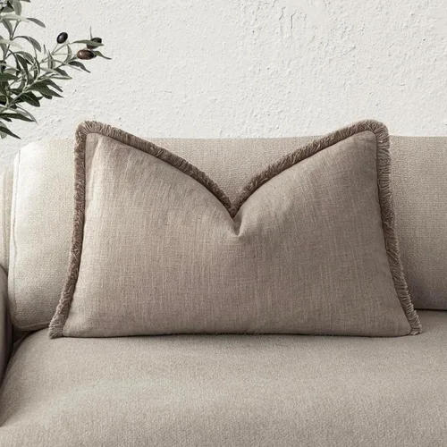 Vista 47 de Foindtower Fundas de almohada decorativas de lino con flecos, acogedora funda de cojín bohemia estilo farmhouse con borlas, funda de almohada