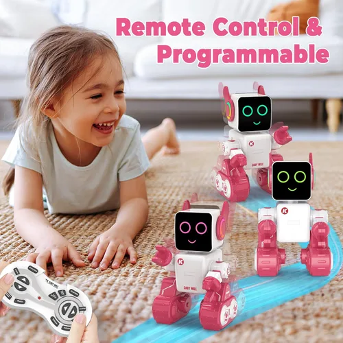 Vista 2 de okk Juguetes Robot para Niños, Robot de Control Remoto Programable, Juguetes Interactivos con Alcancía, LED y Bandeja, Camina Habla Canta Baila