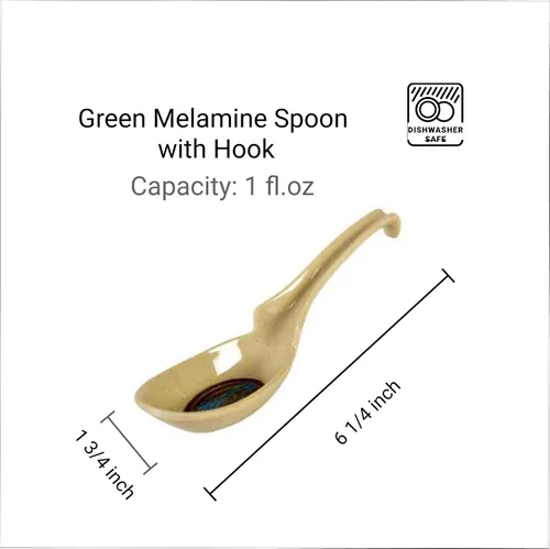 Vista 2 de JapanBargain 2346 - Juego de 6 cucharas de sopa de fideos con muesca y gancho estilo cucharón de arroz Wonton Soba para arroz Pho Ramen, color verde