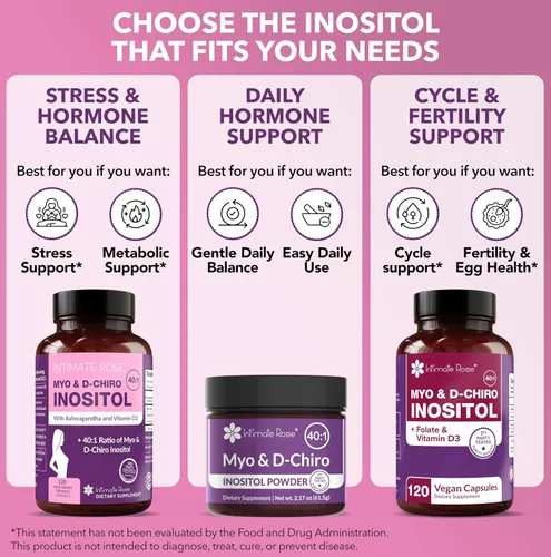 Vista 9 de Intimate Rose Suplemento de Myo-Inositol y D-Chiro Inositol para Mujeres - Equilibrio Hormonal y Soporte Ovárico para Mujeres - Relación Ideal 40:1