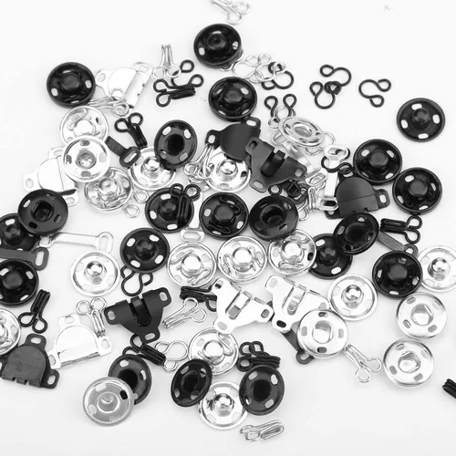 Vista 5 de Kit de costura de 50 pares de ganchos y ojales, 3 estilos de ganchos de costura y cierre de ojos, botones a presión de metal, cierres de gancho