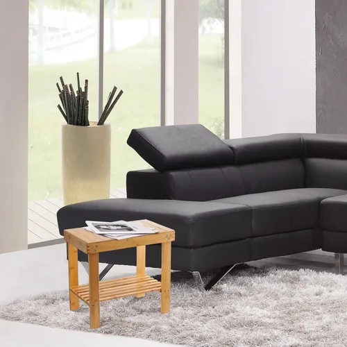Vista 6 de VaeFae Banco de ducha de bambú, taburete de asiento de banco de spa, taburete de afeitar con pies antideslizantes y estante de almacenamiento