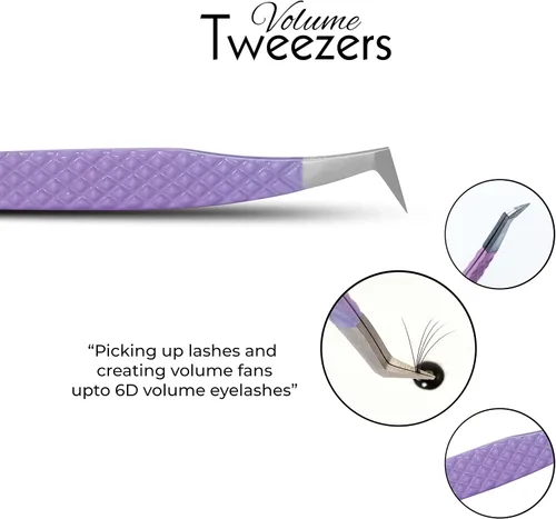 Vista 3 de SIVOTE Pinzas para extensiones de pestañas, juego de 3 – Volumen, bota de volumen, pinzas delgadas de 90 grados con puntas de fibra en colores Pastel