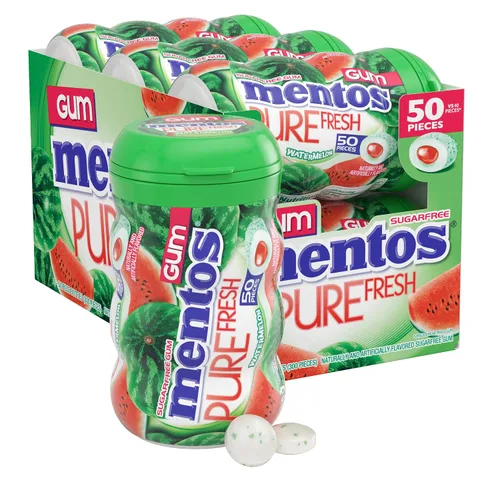 Vista 9 de Mentos Chicle Pure Fresh sin azúcar con xilitol, gaulteria, a granel, botella de 50 piezas (paquete de 6) Goma de mascar, perfecta para un aliento