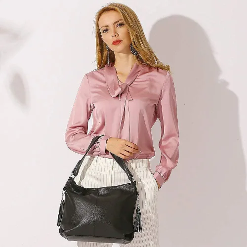 Vista 6 de Moda suave cuero genuino borla mujer bolso señoras hombro mensajero hobo bolso