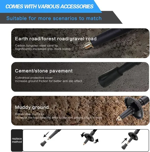 Vista 8 de Bastones de senderismo para senderismo, paquete de 2 unidades, antideslizantes, ajustables, plegables para senderismo o caminar, palos de aluminio
