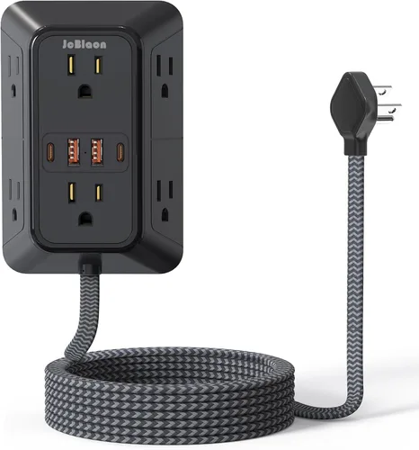 Vista 10 de JcBlaon Extensor de Enchufe Protector de Sobretensiones - Divisor de 6 Salidas con 4 Puertos USB (2 USB C), Expansor de Enchufes Múltiples Cargador