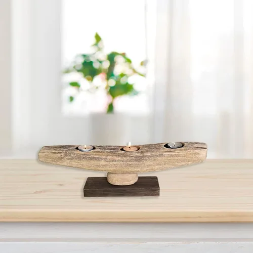 Vista 4 de Juego de 3 portavelas de madera para velas de té de madera rústica, soportes votivos, centros de mesa decorativos para bodas, fiestas, vacaciones