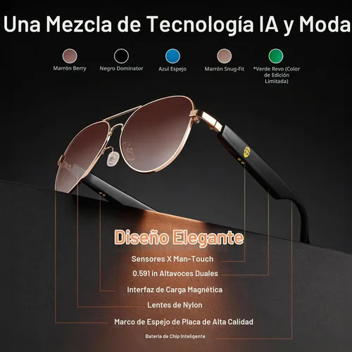 Vista 4 de XR Loud™ - Lentes de sol de aviador Bluetooth para hombres y mujeres, lentes de audio inteligentes polarizados UV400 con altavoces de oreja abierta