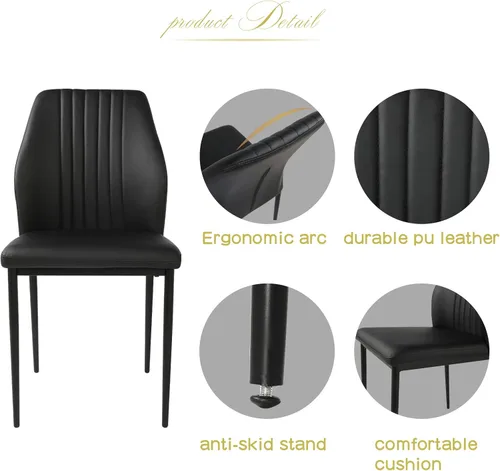 Vista 3 de ZckyCine Silla de comedor de piel sintética, silla de sala de estar, moderna silla auxiliar sin brazos de cocina con patas de metal