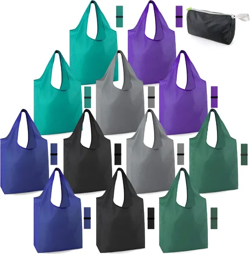 Vista 77 de BeeGreen Bolsas de comestibles reutilizables de Navidad con bolsa de almacenamiento con cremallera, paquete de 10 bolsas de compras reutilizables a