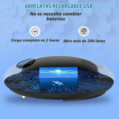Vista 2 de Abrelatas eléctrico recargable por USB - Funciona con batería, operación automática de un toque, soporte magnético para tapa y corte de borde suave