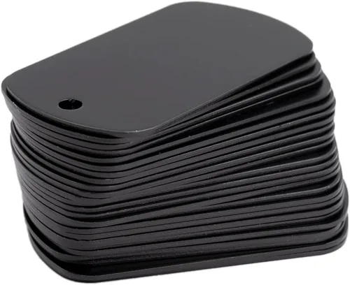 Vista 3 de StayMax Etiquetas en blanco de grabado de aluminio anodizado Paquete de 50 unidades (negro)