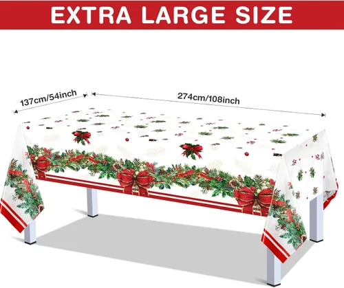 Vista 2 de Tiamon Manteles de plástico de 3 piezas, impermeables, desechables, rectangulares, fundas de mesa de Navidad para suministros de fiesta de Navidad