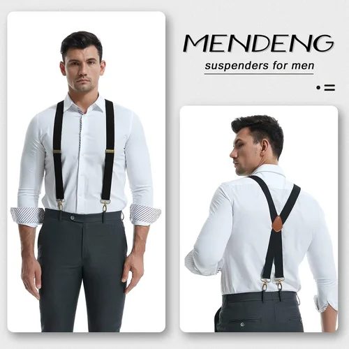 Vista 5 de MENDENG Tirantes para hombre ganchos giratorios de alta resistencia soporte ajustable retro con espalda en X